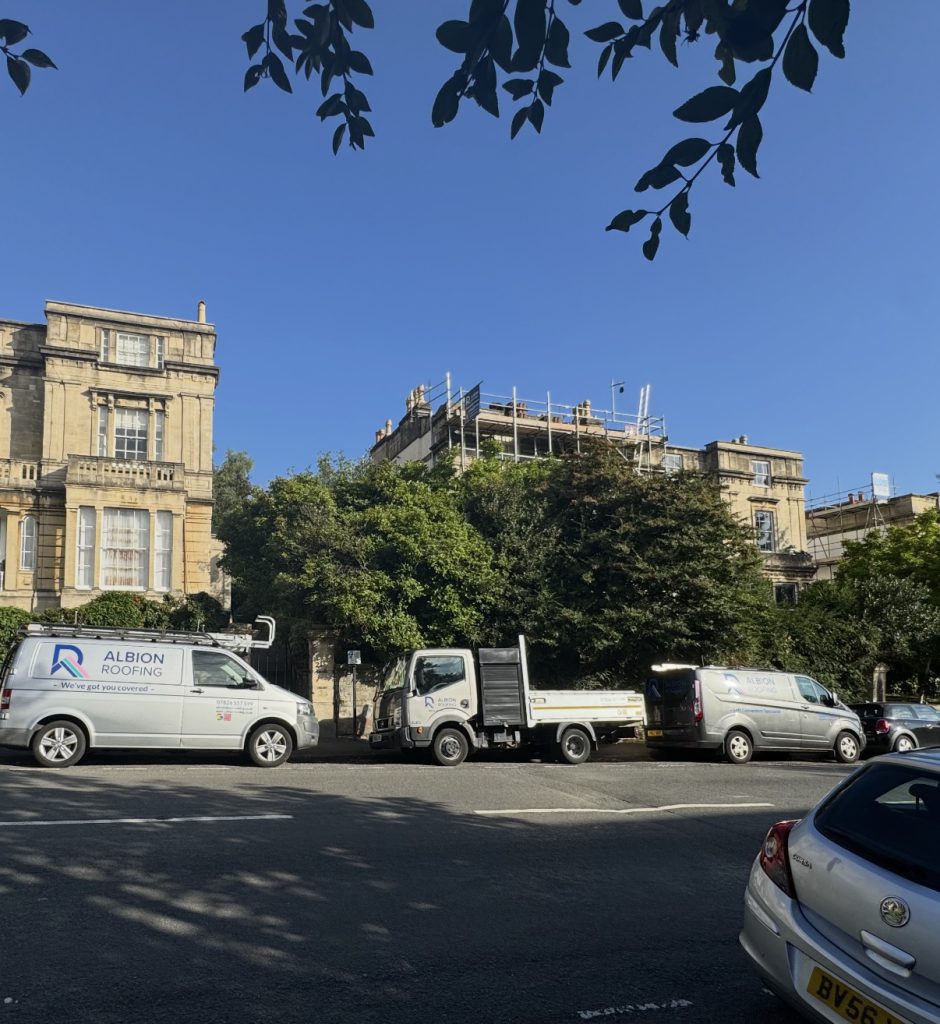 Albion Roofing vans in Cotham, Bristol, Albion Roofing.