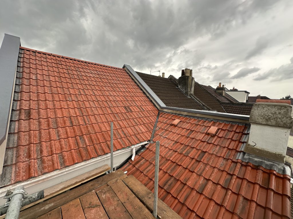 Finished new tiled roof with chimney, Bristol, Albion Roofing.
